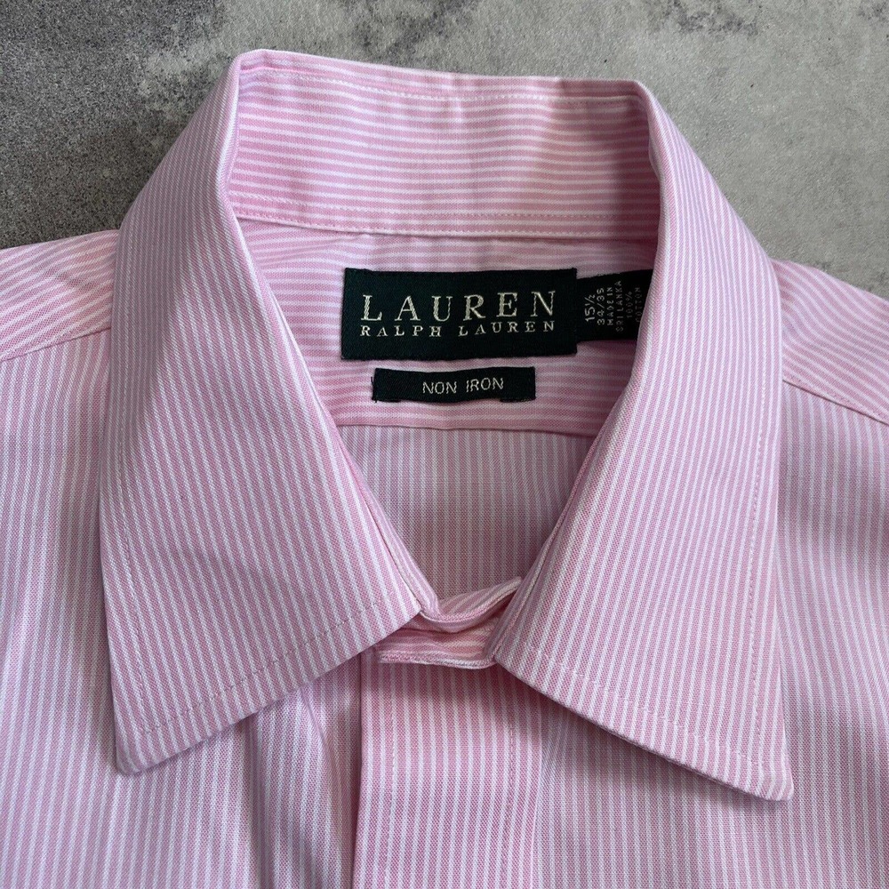 Lauren Ralph Lauren Button Up Shirt Mens Size 15 1/2 34/35 Pink Non Iron LS - Picture 2 of 9